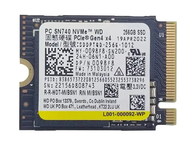 SSD накопичувач WD PC SN740 256GB PCIe NVMe M.2 Gen4x4 (SDDQNQD-256G-1001)