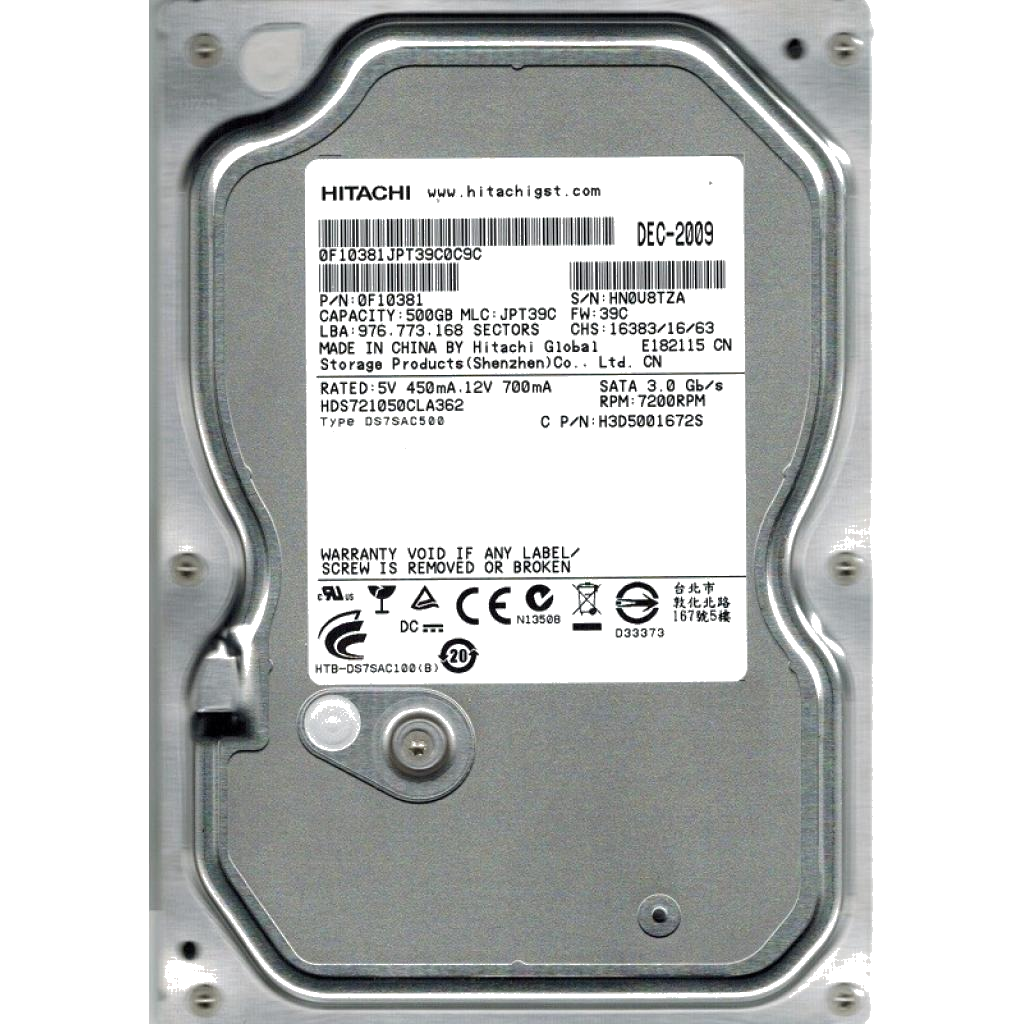 Жорсткий диск Hitachi Deskstar 500GB 7200rpm 32MB (0F10381 / HDS721010CLA332) 3.5" SATA II