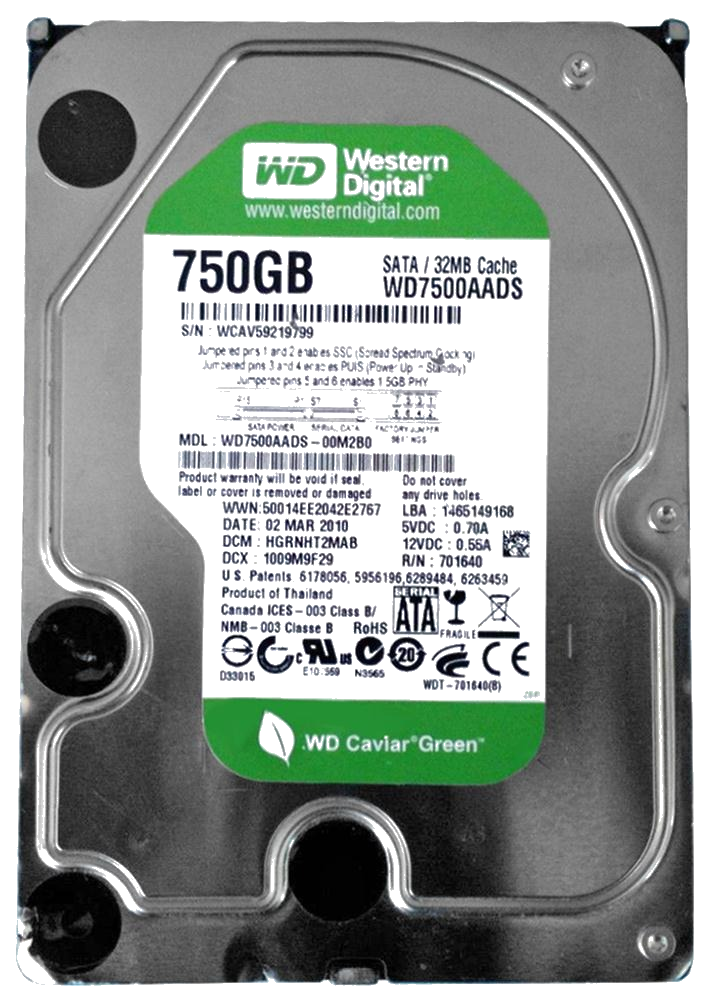 Жорсткий диск Western Digital Caviar Green 750GB IntelliPower 32MB (WD7500AADS) 3.5" SATA II